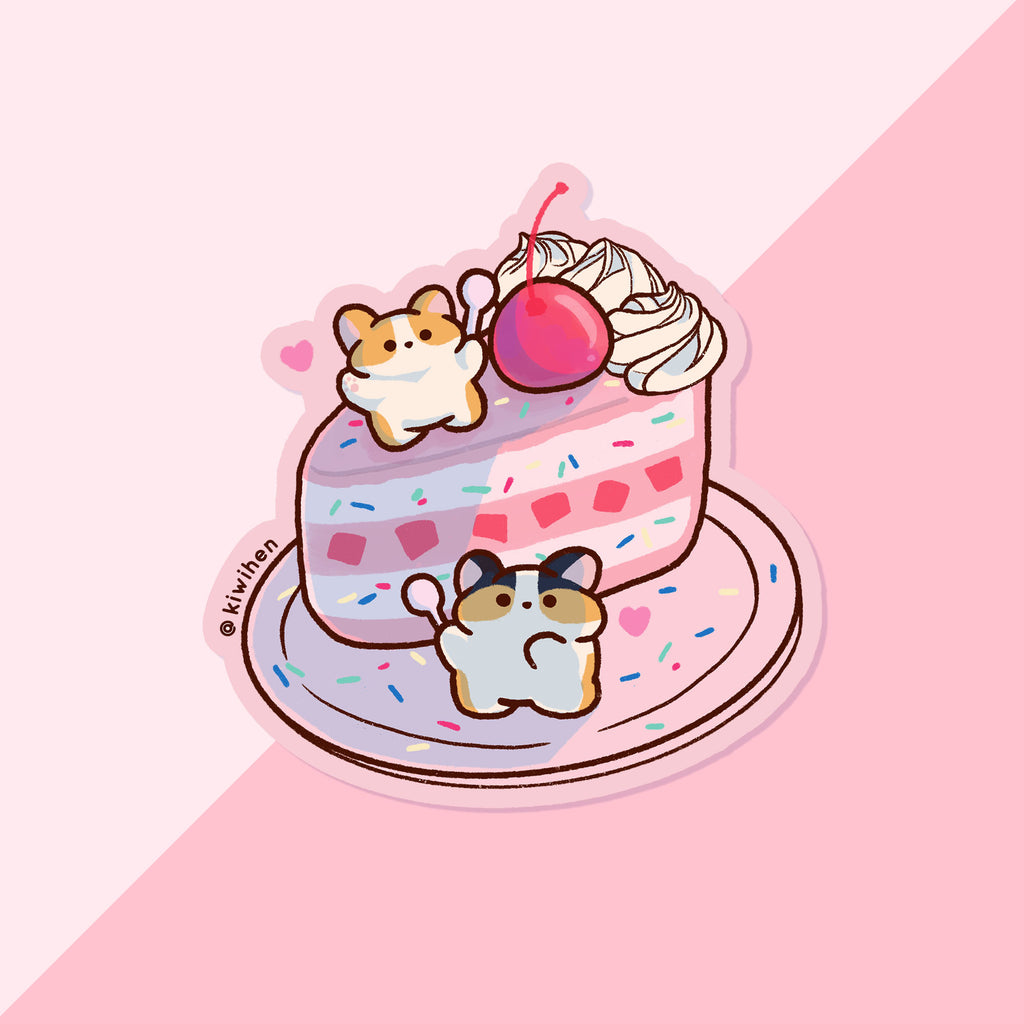 Pink Cake Corgi Vinyl Sticker