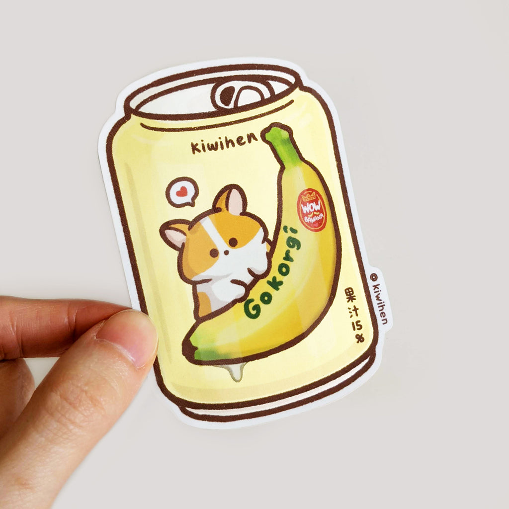 Corgi Banana Drink Matte Mirror Vinyl Sticker