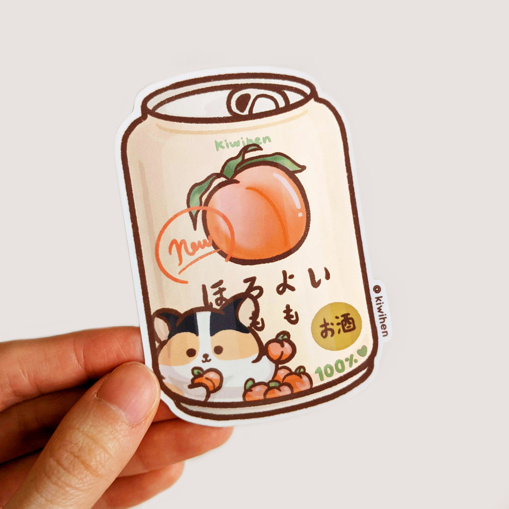 Corgi Peach Drink Matte Mirror Vinyl Sticker