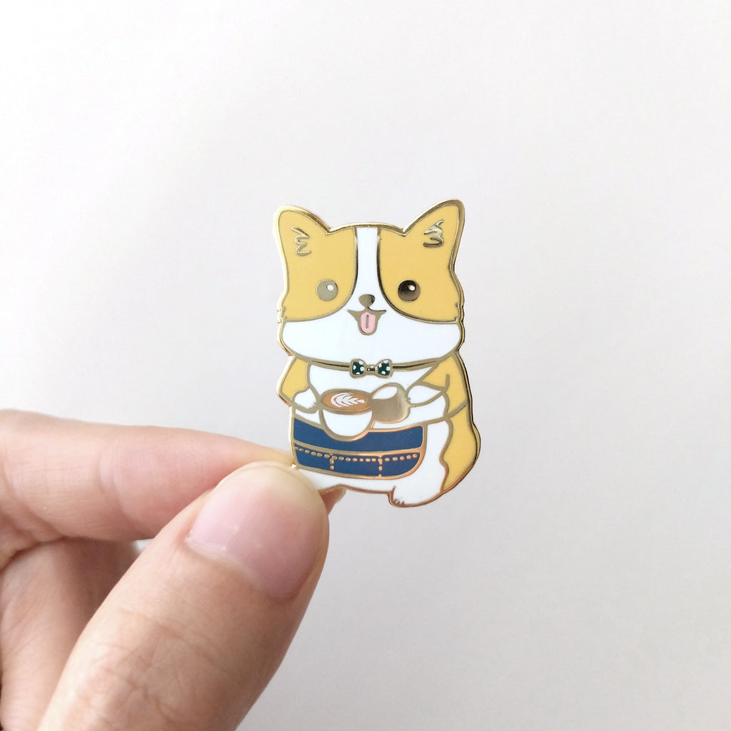 Barista Corgi Enamel Pin