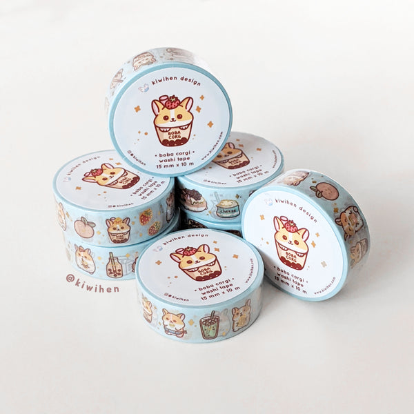 Boba Corgi Gold Foil Washi Tape