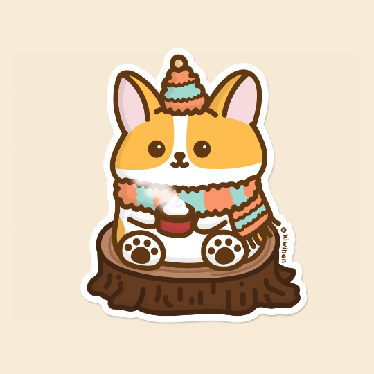 Cozy Corgi Vinyl Sticker