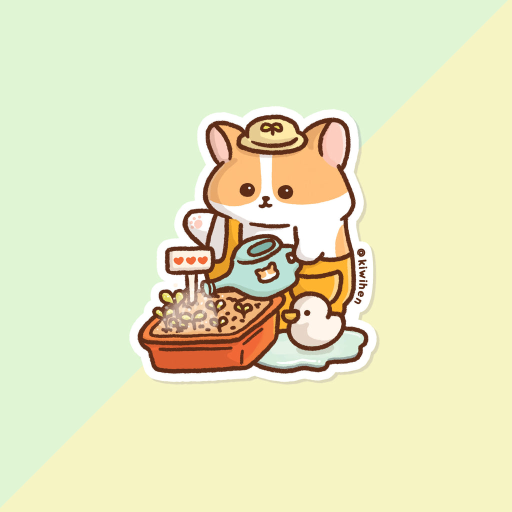 Corgi Vinyl Sticker Gardening