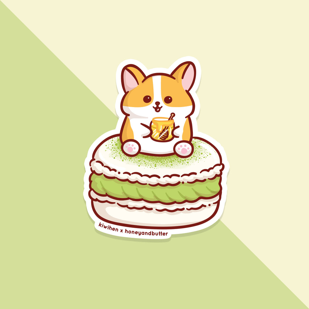 Corgi Matcha Macaron Vinyl Sticker