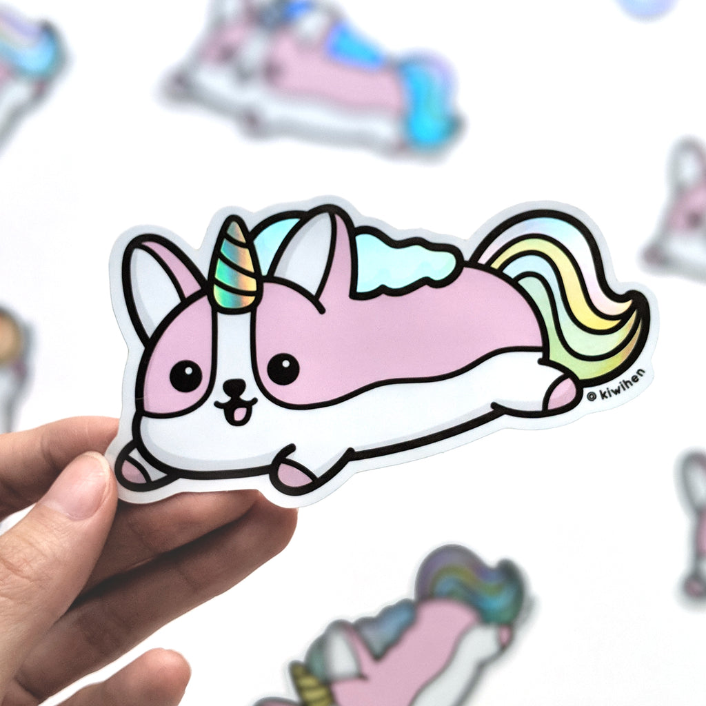 Holographic Unicorn Corgi Vinyl Sticker