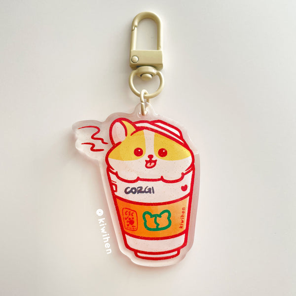 Coffee Corgi Acrylic Charm