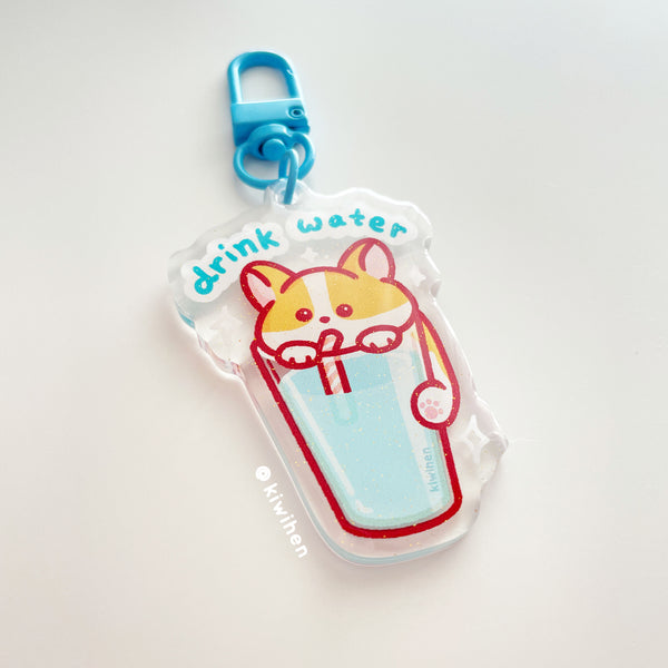 Drink Water Corgi Acrylic Charm