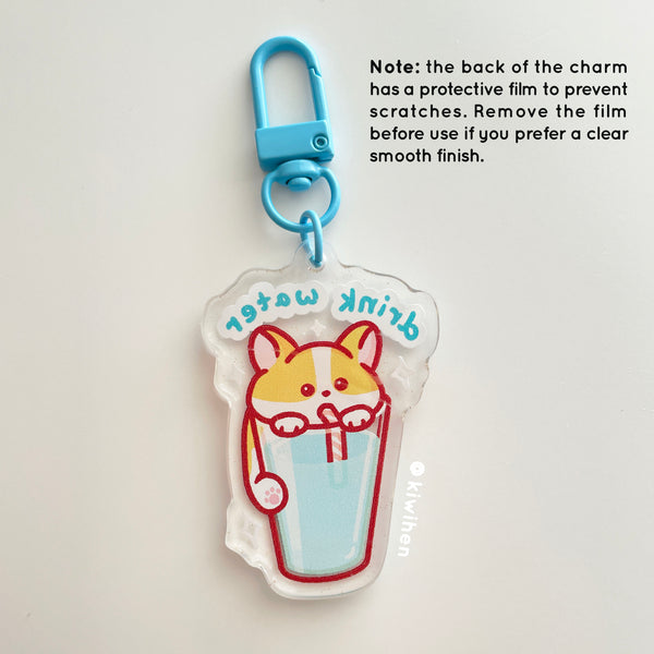 Drink Water Corgi Acrylic Charm