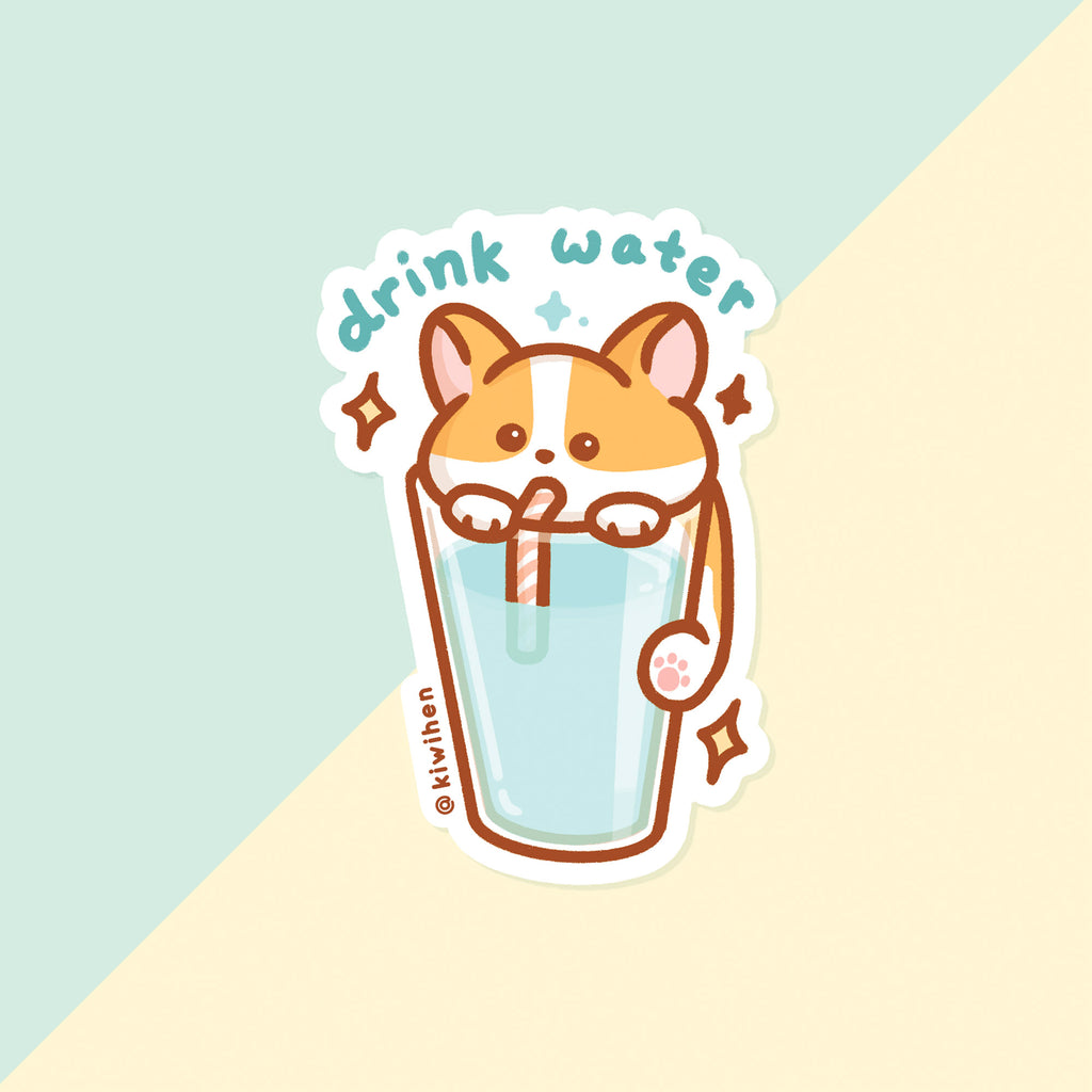 Drink Water Corgi Sticker