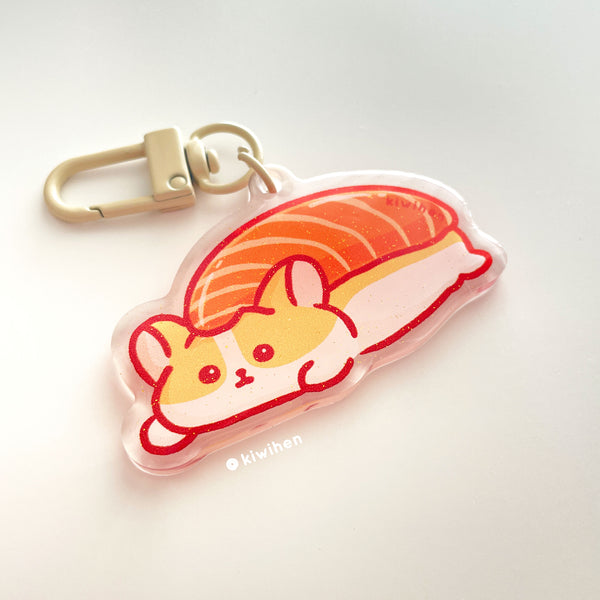 Salmon Sushi Corgi Acrylic Charm