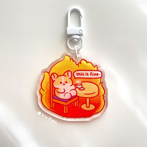 This Is Fine Corgi Acrylic Charm