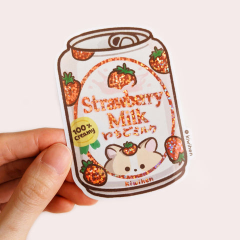 Corgi Strawberry Milk Glitter Vinyl Sticker