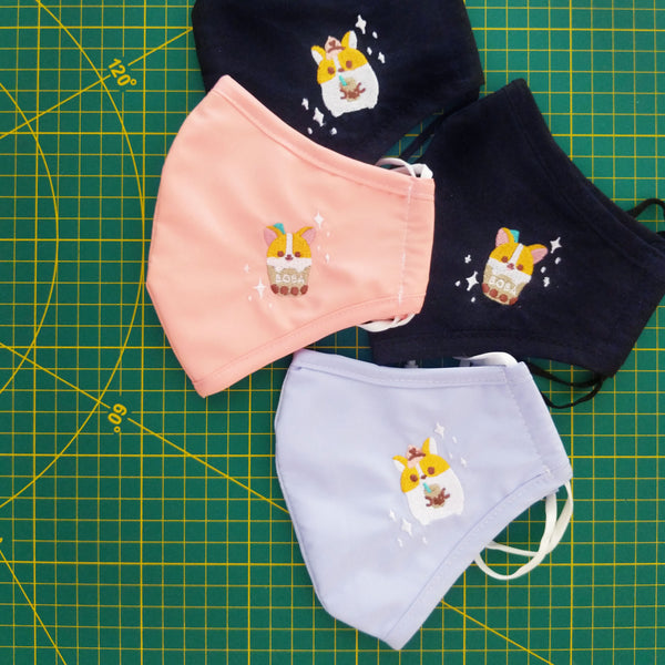 Boba Corgi Embroidered Face Masks - cloth mask