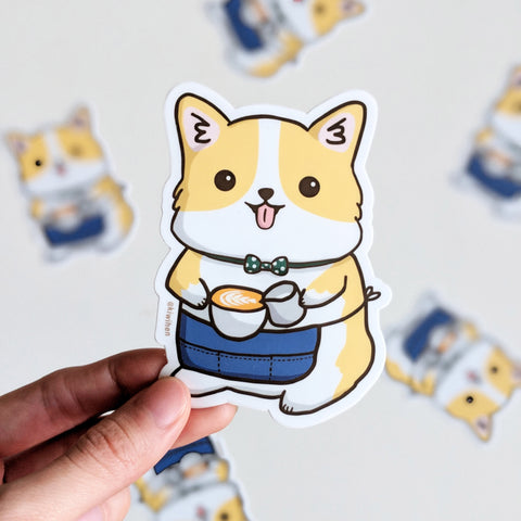 Barista Corgi Vinyl Sticker