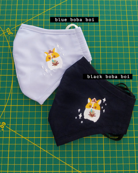 Boba Corgi Embroidered Face Masks - cloth mask