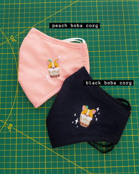 Boba Corgi Embroidered Face Masks - cloth mask