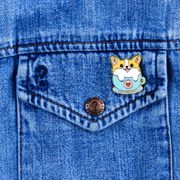 Corgi in Coffee Mug Enamel Pin