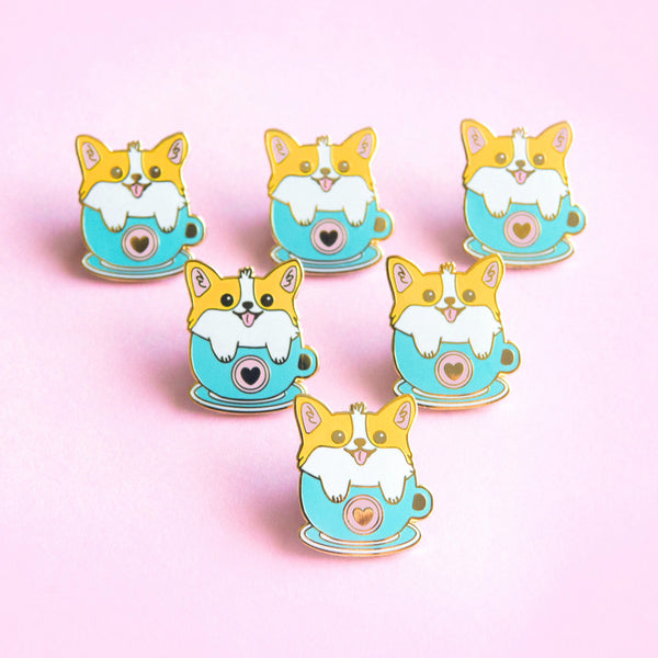 Corgi in Coffee Mug Enamel Pin