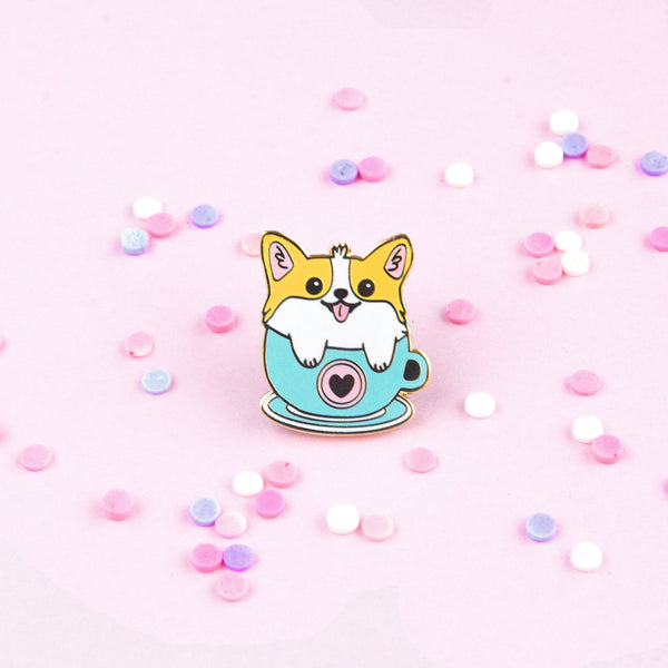 Corgi in Coffee Mug Enamel Pin