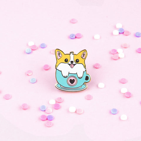 Corgi in Coffee Mug Enamel Pin