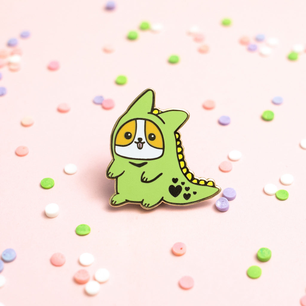 Dinosaur Corgi Enamel Pin
