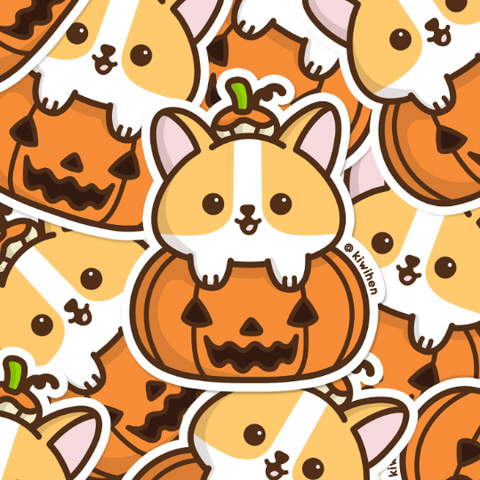 Pumpkin Corgi Vinyl Sticker