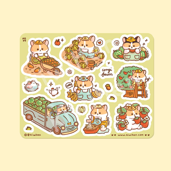 Sticker Sheet Corgi Farm