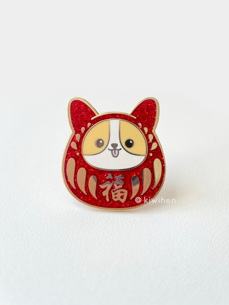 Limited Edition - Corgi Daruma Glitter Enamel Pin