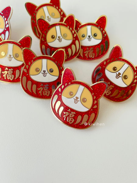 Limited Edition - Corgi Daruma Glitter Enamel Pin