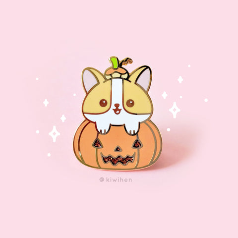 Pumpkin Corgi Enamel Pin