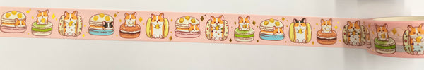 Macaron Corgi Gold Foil Washi Tape