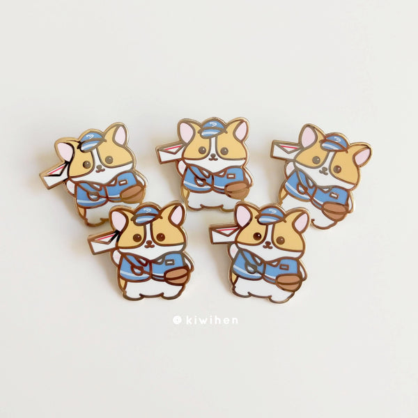 Mail Carrier Corgi Enamel Pin