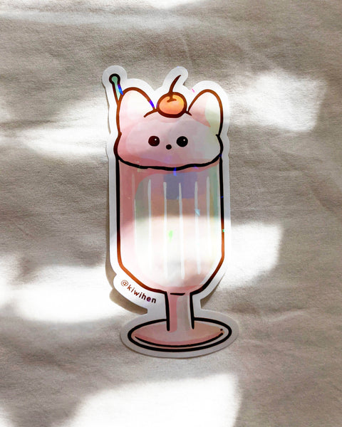 Milk Shake Corgi Transparent Holographic Sticker