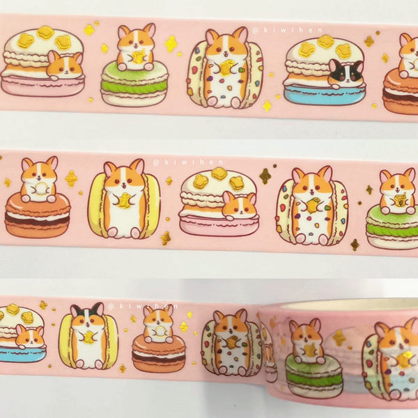 Macaron Corgi Gold Foil Washi Tape